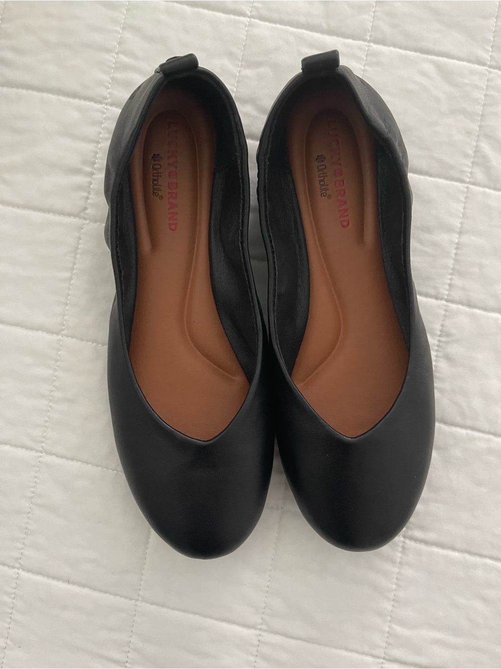 Lucky Brand Black Ballet Flats with Brown Insole Ortholite
